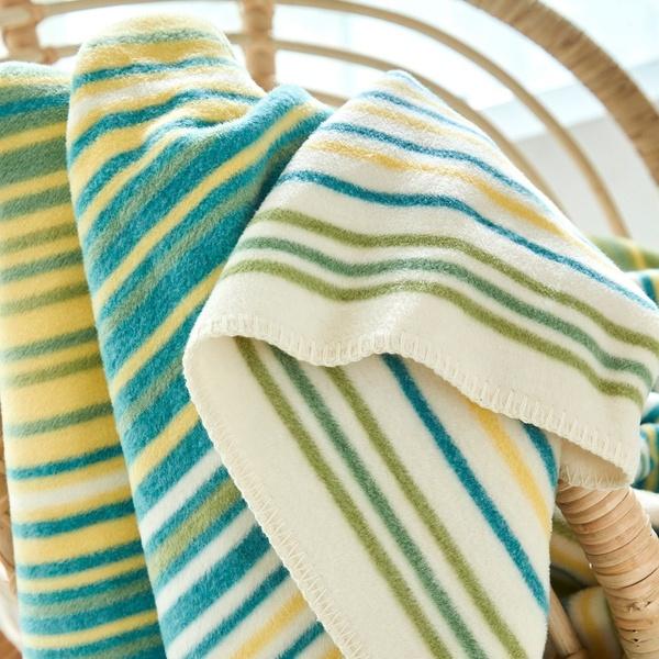 Ibena Tropical Green Yellow Striped Cotton Blend Throw Blanket