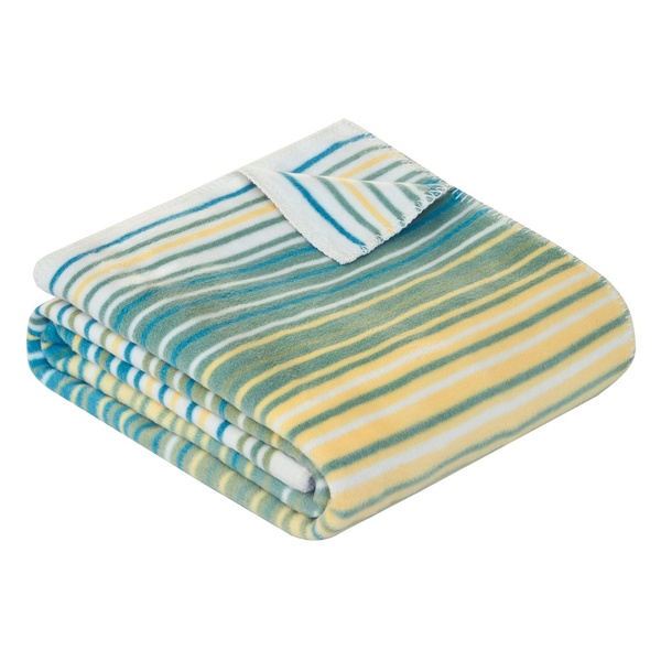 Ibena Tropical Green Yellow Striped Cotton Blend Throw Blanket