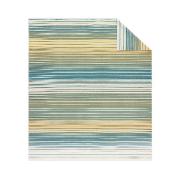 Ibena Tropical Green Yellow Striped Cotton Blend Throw Blanket