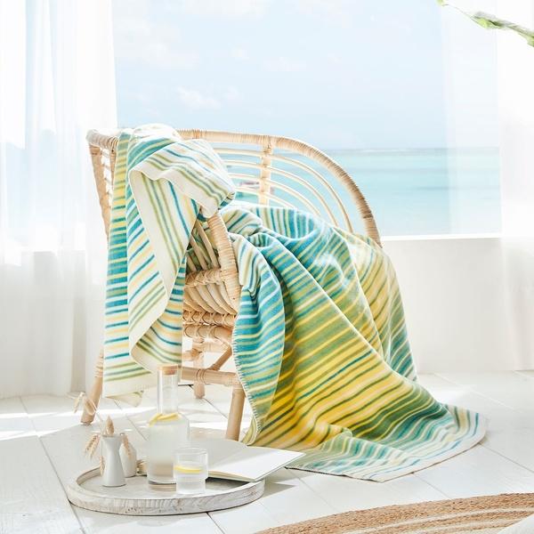 ibena Tropical Green Yellow Striped Cotton Blend Throw Blanket