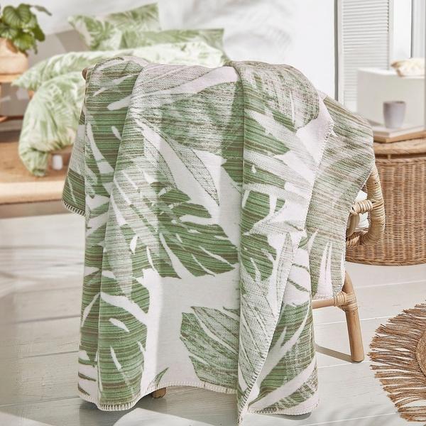 ibena Tropical Palm Leaves Cotton Blend Throw Blanket