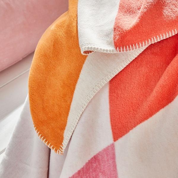 Ibena Vibrant Orange / Pink Colorblock Cotton Blend Throw Blanket
