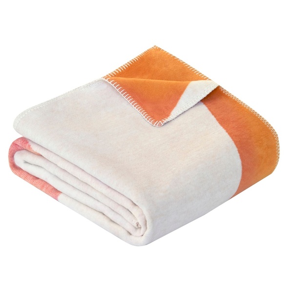 Ibena Vibrant Orange / Pink Colorblock Cotton Blend Throw Blanket