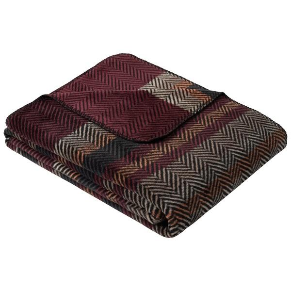 Ibena Warm Burgundy Herringbone Pattern Striped Throw Blanket