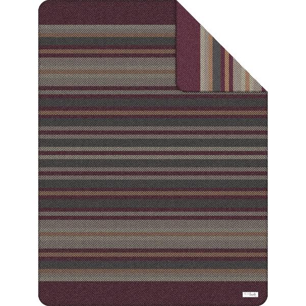 Ibena Warm Burgundy Herringbone Pattern Striped Throw Blanket