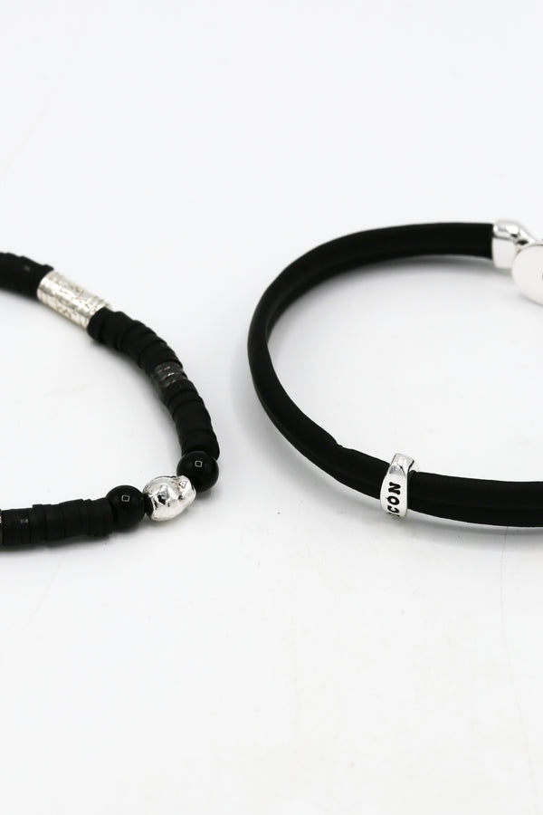Icon Brand Icon Brand Black Double Stone And Leather Bracelet