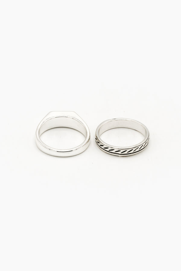Icon Brand Icon Brand Silver Brutalist Cross And Band Ring Set