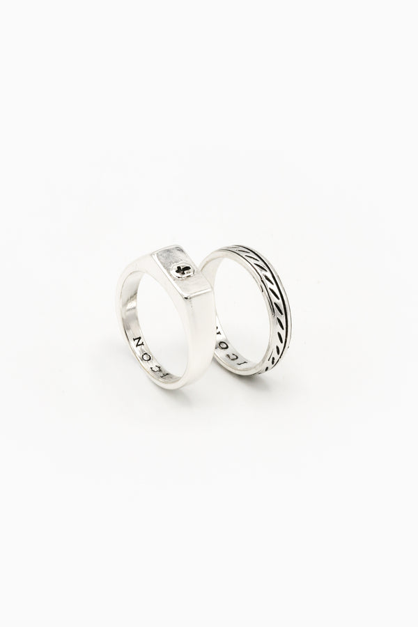 Icon Brand Icon Brand Silver Brutalist Cross And Band Ring Set