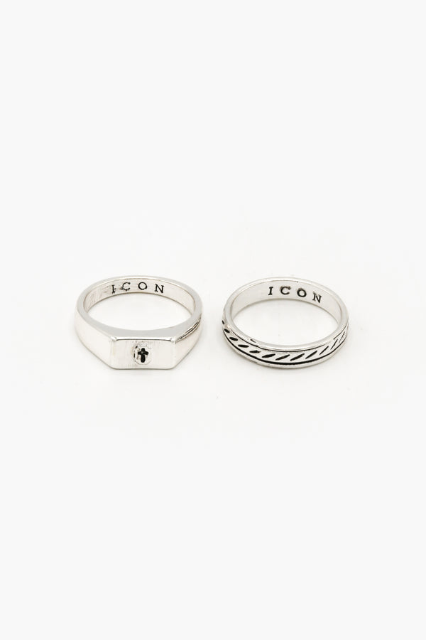 icon brand Icon Brand Silver Brutalist Cross and Band ring set