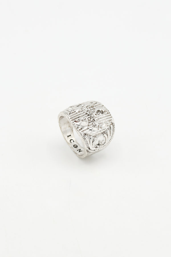 Icon Brand Icon Brand Silver Culture Clash Floral Signet Ring With Side Detail