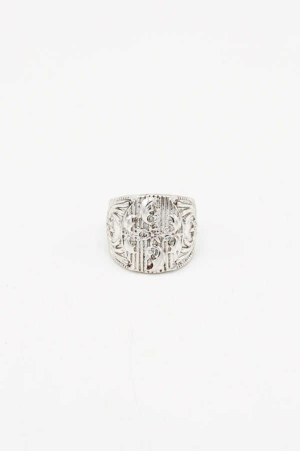 icon brand Icon Brand Silver Culture Clash Floral Signet Ring With Side Detail
