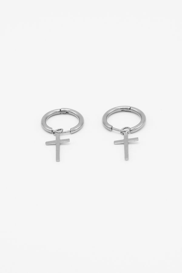 Icon Brand Icon Brand Silver Stainless Steel 16mm Cross Pendant Hoop