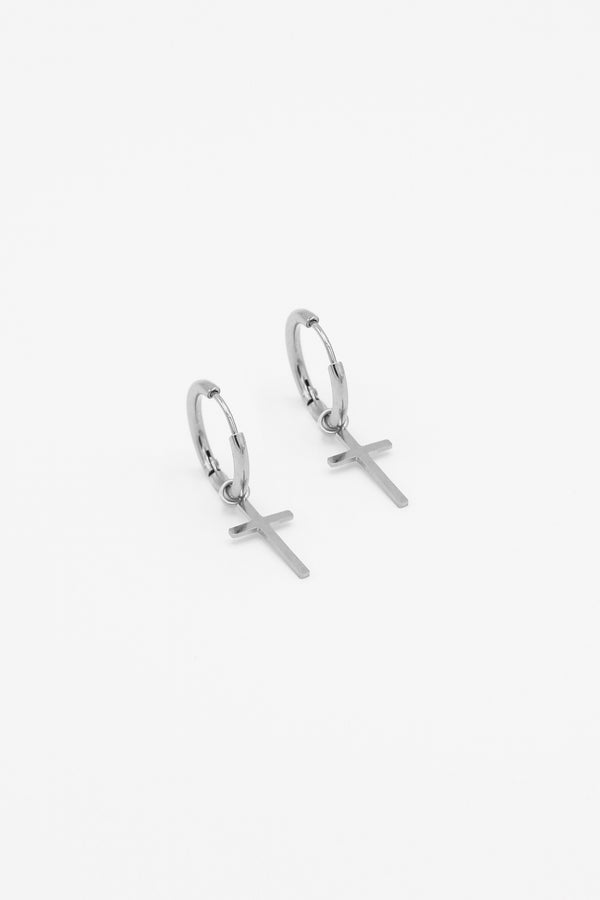 icon brand Icon Brand Silver Stainless Steel 16mm Cross Pendant Hoop