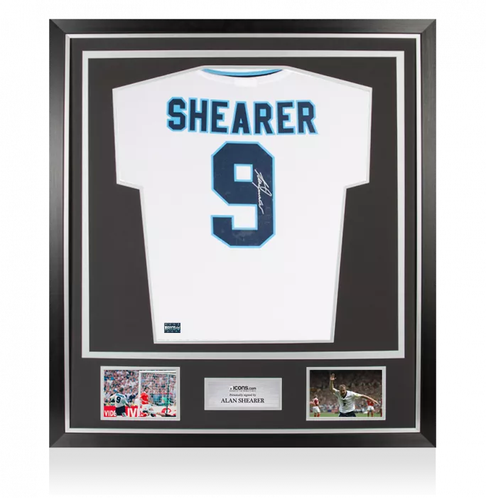 icons Alan Shearer Back Signed England 1996 Home Shirt In Classic Frame