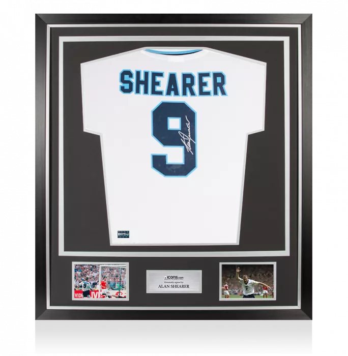 icons Alan Shearer Back Signed England 1996 Home Shirt In Classic Frame