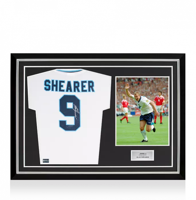 icons Alan Shearer Back Signed England 1996 Home Shirt In Hero Frame: Option 1