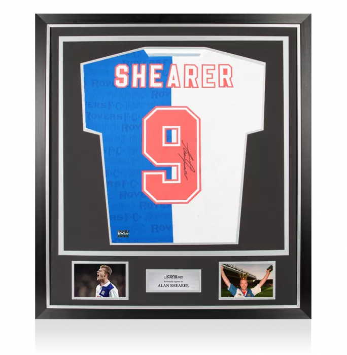 icons Alan Shearer Back Signed Modern Blackburn Rovers Home Shirt In Classic Frame
