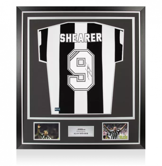 icons Alan Shearer Back Signed Newcastle United Retro Home Shirt In Classic Frame