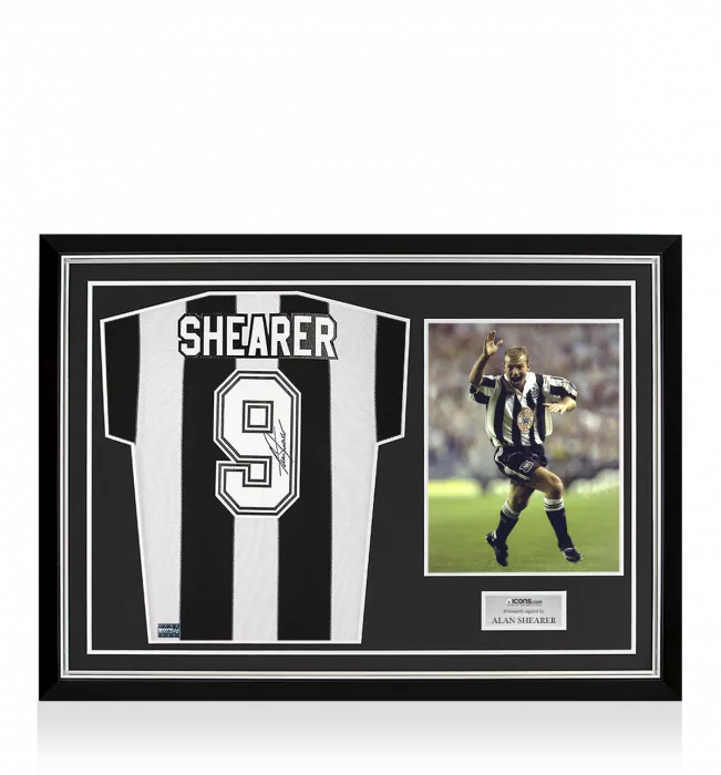 icons Alan Shearer Back Signed Newcastle United Retro Home Shirt Home Shirt In Hero Frame: Option 1