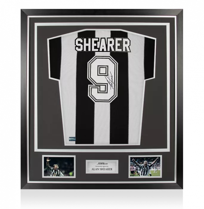 icons Alan Shearer Back Signed Newcastle United Retro Home Shirt In Classic Frame