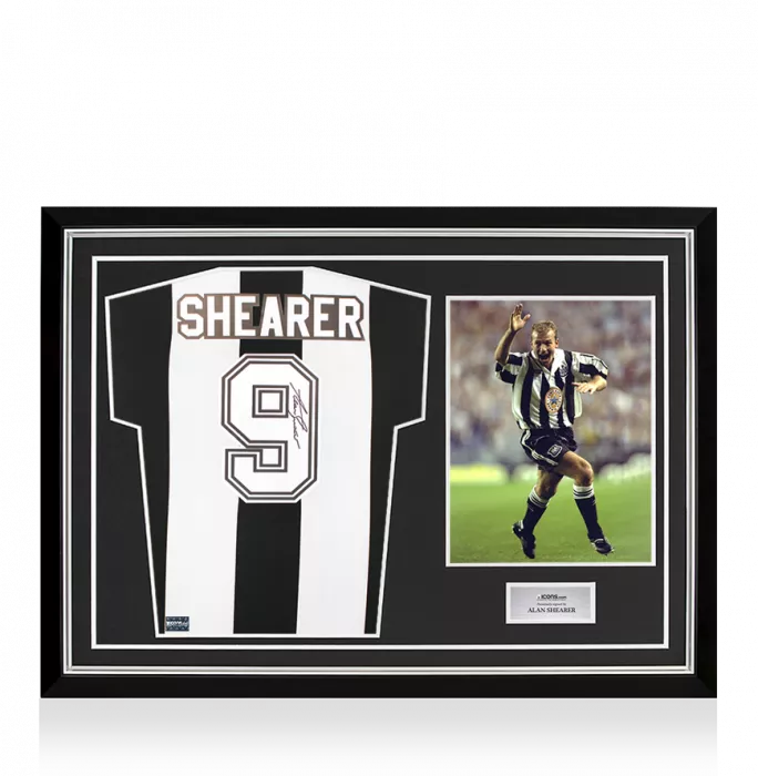 icons Alan Shearer Back Signed Retro Newcastle United Home Shirt In Hero Frame: Option 1
