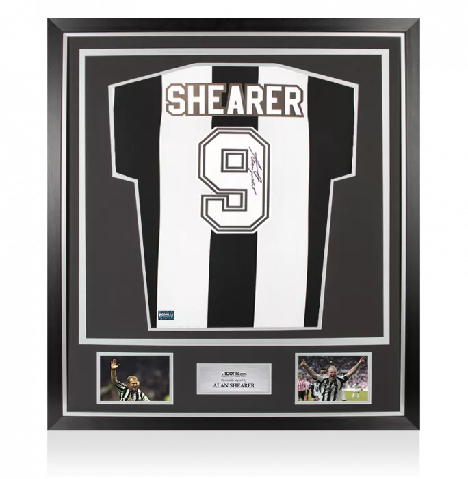 icons Alan Shearer Back Signed Retro Newcastle United Home Shirt In Classic Frame