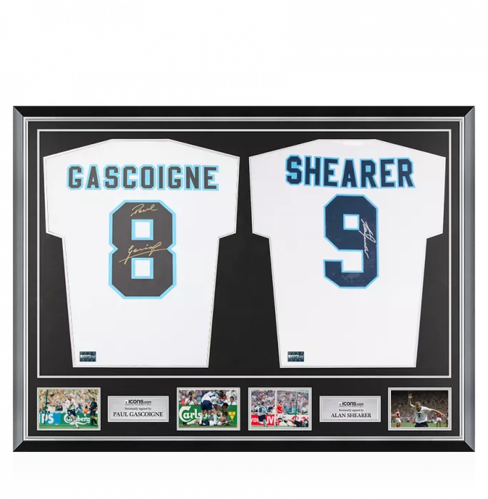 icons Alan Shearer & Paul Gascoigne Back Signed England 1996 Shirts in Classic Dual Frame