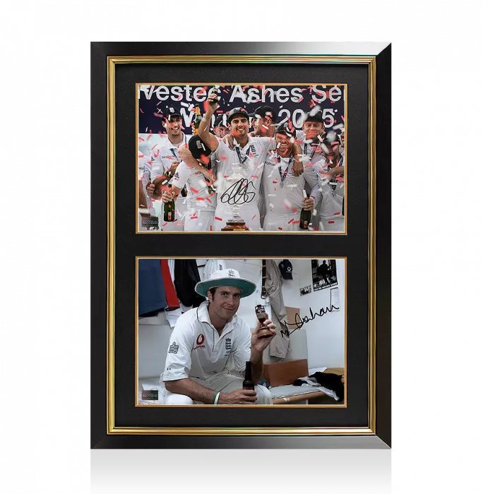 icons Alastair Cook & Michael Vaughan Signed England Cricket Photos In Dual Photo Frame