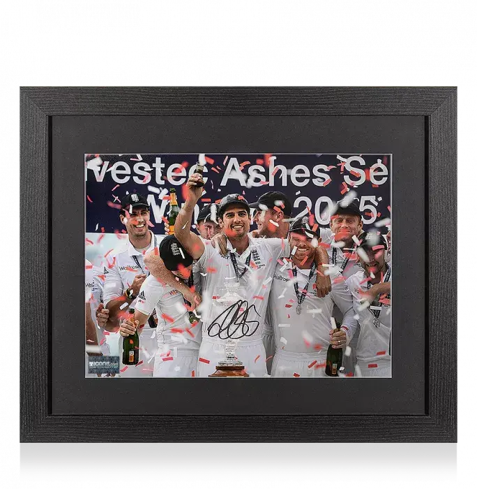Icons Alastair Cook Signed England Cricket Photo In Black Wooden Frame: 2015 Ashes Winner