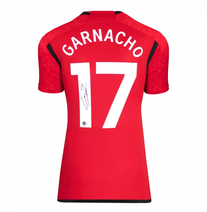 Icons Alejandro Garnacho Back Signed Manchester United 2023-24 Home Shirt In Classic Frame