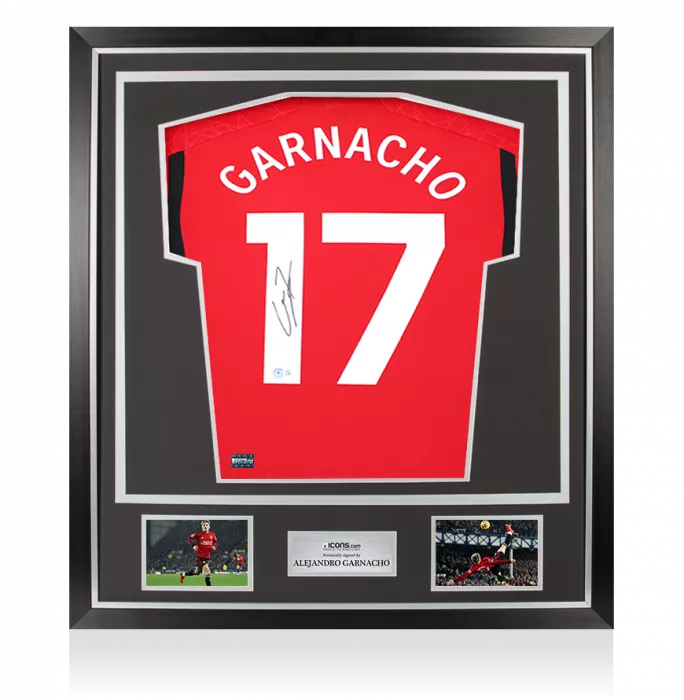 icons Alejandro Garnacho Back Signed Manchester United 2023-24 Home Shirt In Classic Frame
