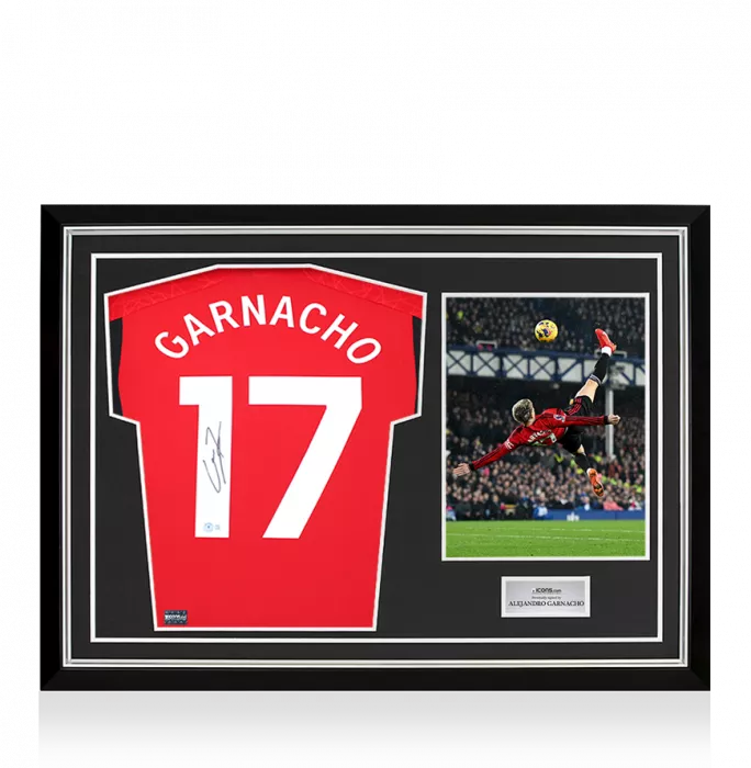 icons Alejandro Garnacho Back Signed Manchester United 2023-24 Home Shirt In Hero Frame: Option 1