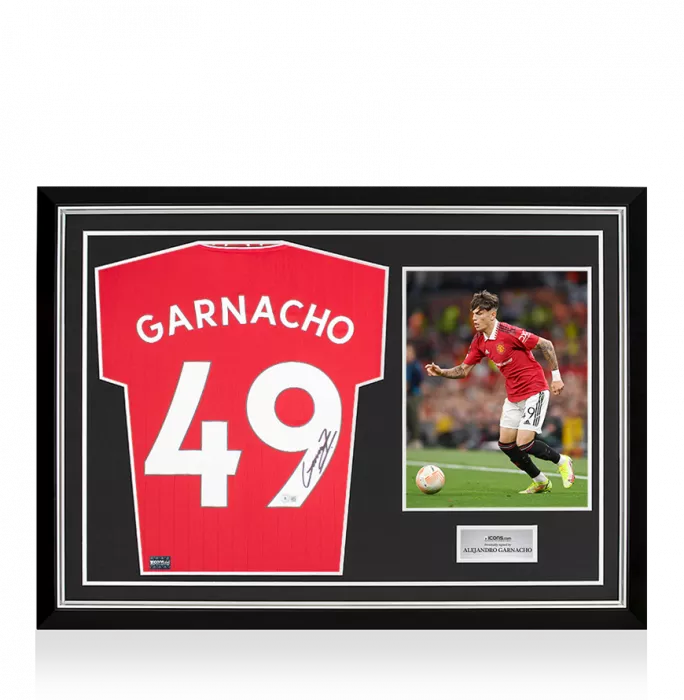 icons Alejandro Garnacho Back Signed Manchester United 2022-23 Home Shirt In Hero Frame: Option 1