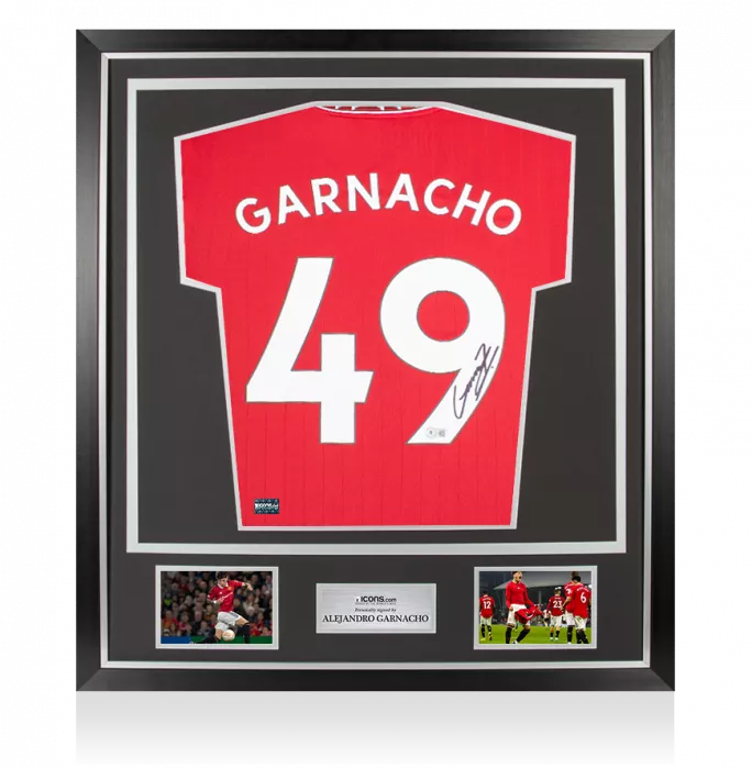 Icons Alejandro Garnacho Back Signed Manchester United 2022-23 Home Shirt In Classic Frame
