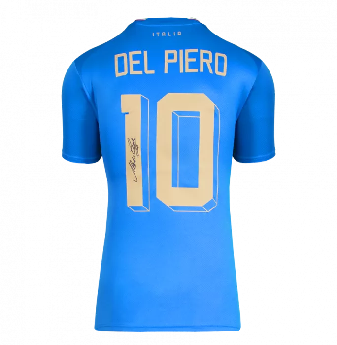Icons Alessandro Del Piero Back Signed Italy 2022-23 Home Shirt With Fan Style Numbers In Deluxe Packaging