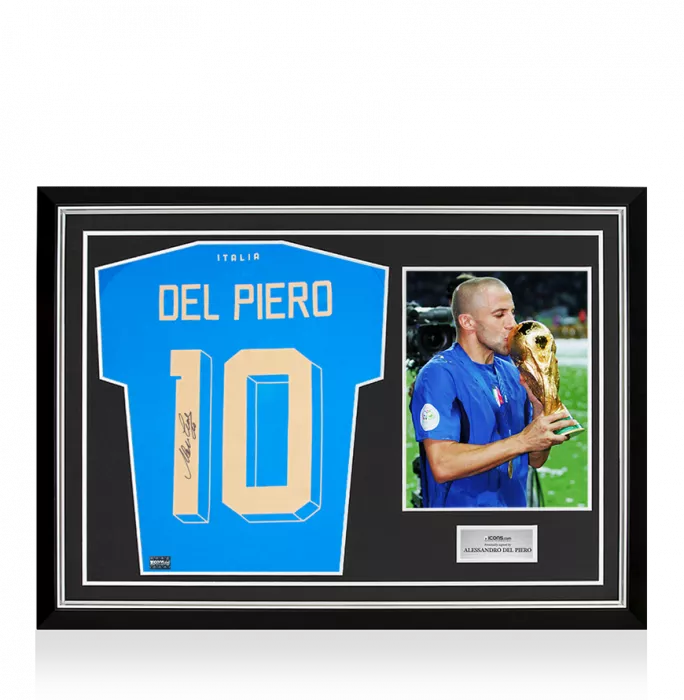 icons Alessandro Del Piero Back Signed Italy 2022-23 Home Shirt with Fan Style Numbers In Hero Frame: Option 1