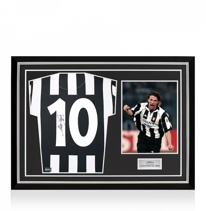icons Alessandro Del Piero Back Signed Juventus 1994-95 Home Shirt With Fan Style Numbers In Hero Frame: Option 1