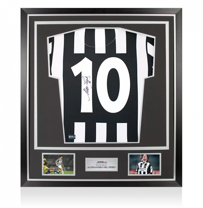 icons Alessandro Del Piero Back Signed Juventus 1994-95 Home Shirt With Fan Style Numbers In Classic Frame