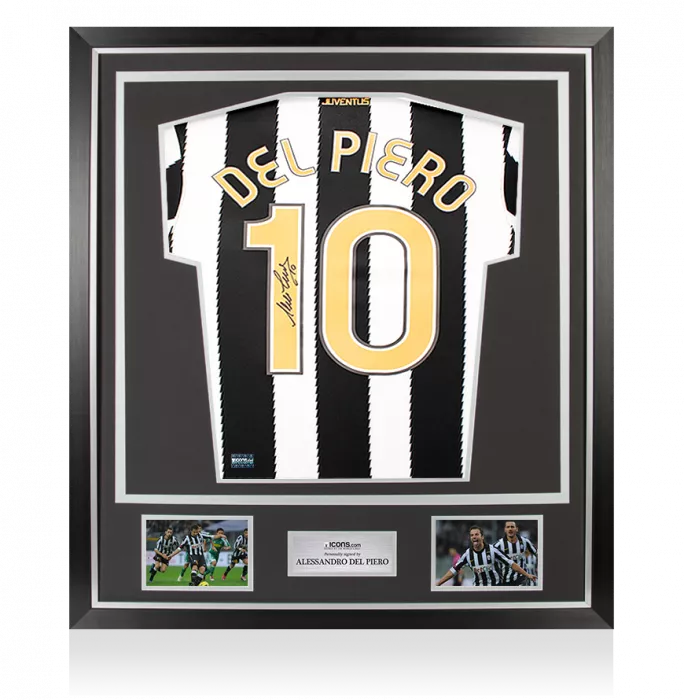 icons Alessandro Del Piero Back Signed Juventus 2010-11 Home Shirt with Fan Style Numbers In Classic Frame