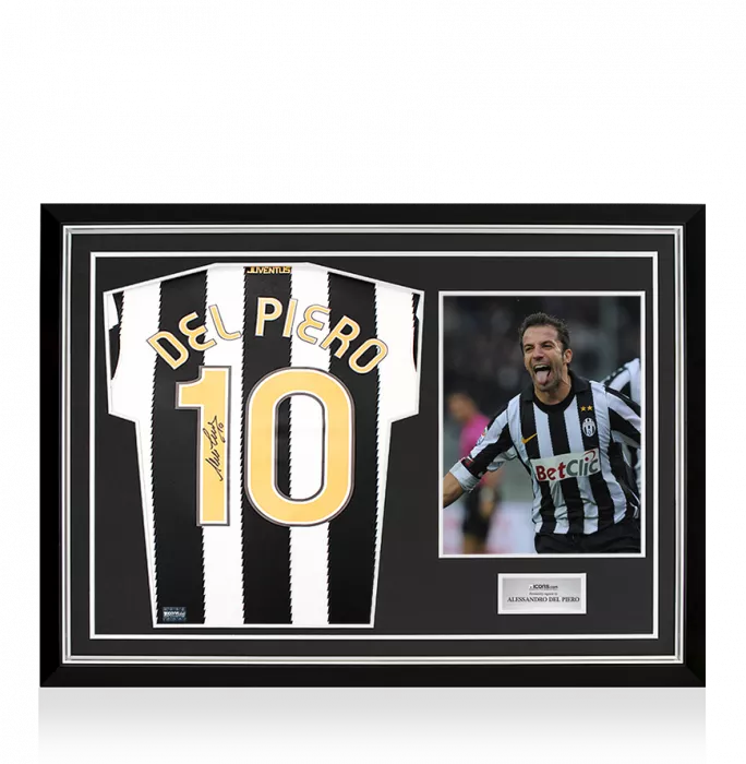 icons Alessandro Del Piero Back Signed Juventus 2010-11 Home Shirt with Fan Style Numbers In Hero Frame: Option 1