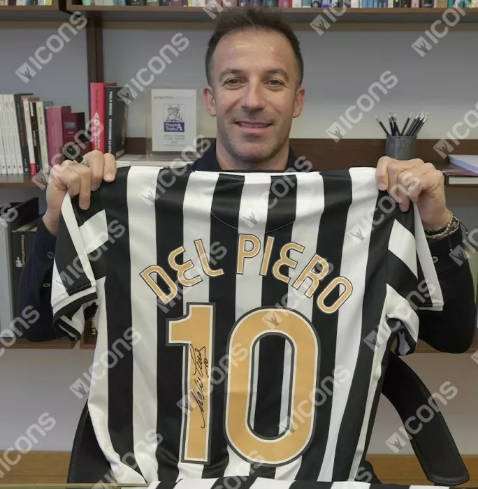 Icons Alessandro Del Piero Back Signed Juventus Retro Home Shirt With Fan Style Numbers In Hero Frame: Option 1