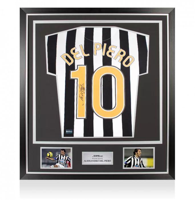icons Alessandro Del Piero Back Signed Juventus Retro Home Shirt With Fan Style Numbers In Classic Frame