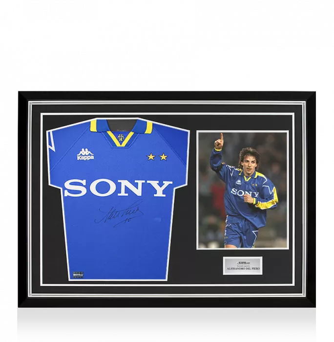 icons Alessandro Del Piero Front Signed Juventus 1995-97 Away Shirt In Hero Frame: Option 1
