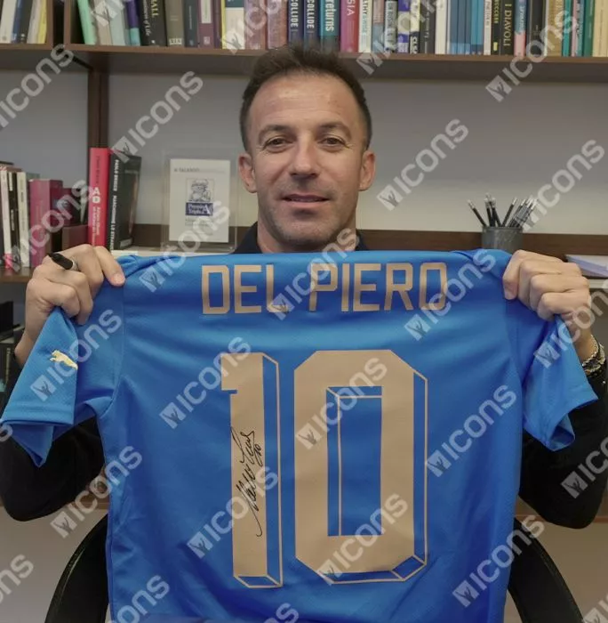 Icons Alessandro Del Piero Official FIFA World Cup™ Back Signed And Hero Framed Italy 2022-23 Home Shirt With Fan Style Numbers
