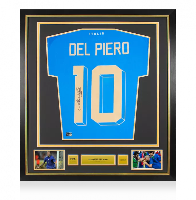 icons Alessandro Del Piero Official FIFA World Cup™ Back Signed and Framed Italy 2022-23 Home Shirt with Fan Style Numbers