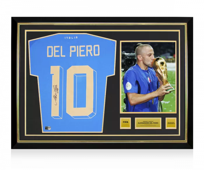 icons Alessandro Del Piero Official FIFA World Cup™ Back Signed and Hero Framed Italy 2022-23 Home Shirt with Fan Style Numbers