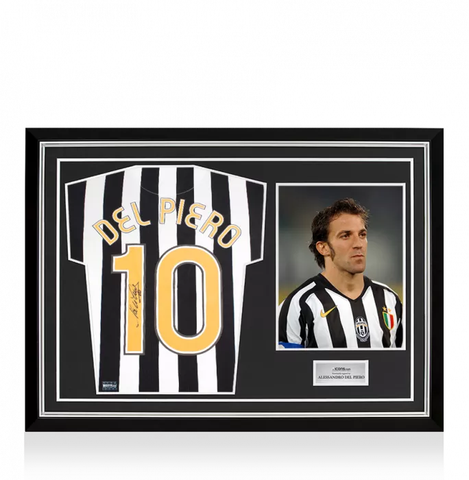icons Alessandro Del Piero Signed Juventus 2006-07 Home Shirt with Fan Style Numbers In Hero Frame: Option 1