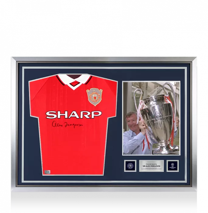 icons Alex Ferguson Official UEFA Champions League Front Signed and Hero Framed Manchester United 1999 UEFA Champions League Shirt
