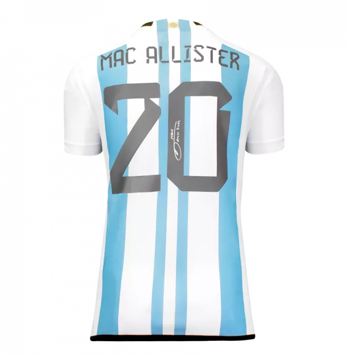 Icons Alexis Mac Allister Back Signed Argentina 2022-23 Home Shirt In Deluxe Packaging
