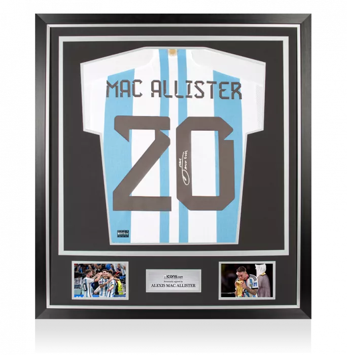 icons Alexis Mac Allister Back Signed Argentina 2022-23 Home Shirt In Classic Frame